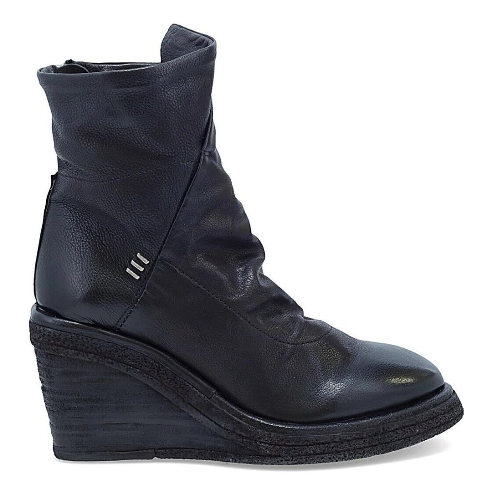 $380 A.S.98 TREMONT WEDGE BOOTIE PLATFORM LEATHER BLACK 37 (TC13)